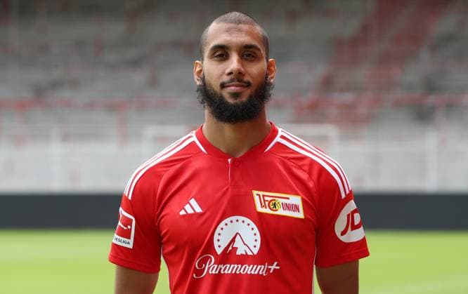 Aissa Laidouni; 1.FC Union Berlin FCU 1.BL Bundesliga Porträttermin Saison 2023 2024 Kader, Porträt, Vorstellung, Präsentation, Pressetermin, GER 09.08.23