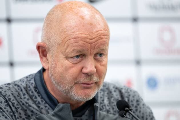 230809 Per-Mathias Hogmo, head coach during a press conference, PK, Pressekonferenz ahead of a training session with Häcken on August 9, 2023 in Vilnius. Photo: Emma Wallskog BILDBYRAN COP 320 EW0234 fotboll football soccer fotball uefa europa league träning practice training häcken bbeng Copyright: EMMAxWALLSKOG BB230809EW005