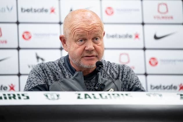 230809 Per-Mathias Hogmo, head coach during a press conference, PK, Pressekonferenz ahead of a training session with Häcken on August 9, 2023 in Vilnius. Photo: Emma Wallskog BILDBYRAN COP 320 EW0234 fotboll football soccer fotball uefa europa league träning practice training häcken bbeng Copyright: EMMAxWALLSKOG BB230809EW008