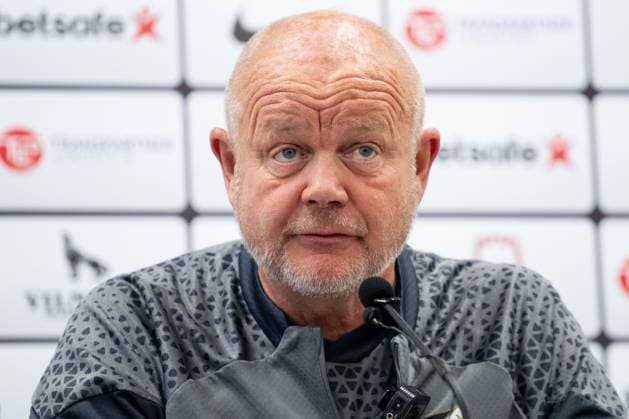230809 Per-Mathias Hogmo, head coach during a press conference, PK, Pressekonferenz ahead of a training session with Häcken on August 9, 2023 in Vilnius. Photo: Emma Wallskog BILDBYRAN COP 320 EW0234 fotboll football soccer fotball uefa europa league träning practice training häcken bbeng Copyright: EMMAxWALLSKOG BB230809EW012