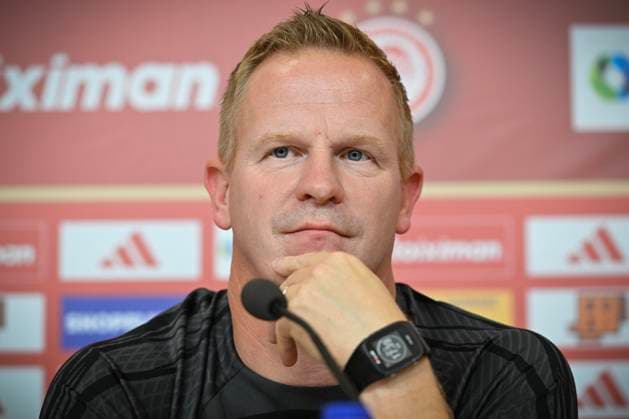 Olympiacos v KRC Genk - UEFA Europa League Qualifying ATHENS, GREECE - AUGUST 09 : Vrancken Wouter head coach of KRC Genk during a press conference, PK, Pressekonferenz prior to the 1st leg match of the UEFA Europa League season 2023 - 2024 third qualifying round between Olympiacos and KRC Genk on August 9, 2023 in Athens, Greece, 09 08 2023 Athens Greece  Copyright: xDhax