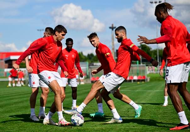 Media programme before the first match of the 3rd qualifying round of the Football UEFA Europa League Slavia Prague vs Dnipro in Prague, Czech Republic, August 9, 2023. Players of Slavia during a training session. (CTKxPhoto RomanxVondrous) CTKPhotoP2023080905780  CTKPhotoP2023080905780