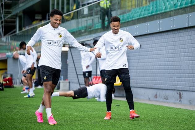 230809 Momodou Lamin Sonko and Tobias Sana during a training session with Häcken on August 9, 2023 in Vilnius. Photo: Emma Wallskog BILDBYRAN COP 320 EW0234 fotboll football soccer fotball uefa europa league träning practice training häcken bbeng Copyright: EMMAxWALLSKOG BB230809EW045