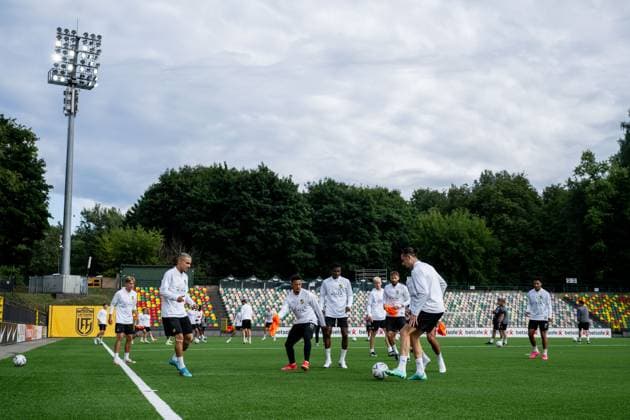 230809 Pontus Dahbo, Ali Youssef, Tobias Sana, Akoua Romeo Amane, Isak Brusberg, Simon Sandberg, Amor Layouni and Momodou Lamin Sonko during a training session with Häcken on August 9, 2023 in Vilnius. Photo: Emma Wallskog BILDBYRAN COP 320 EW0234 fotboll football soccer fotball uefa europa league träning practice training häcken bbeng Copyright: EMMAxWALLSKOG BB230809EW069