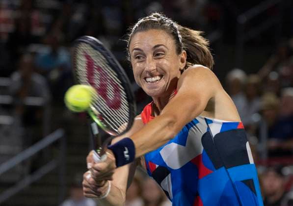 August 9, 2023, MONTREAL, PQ, Canada: Petra Martic of Croatia hits a return to Aryna Sabalenka of Belarus during the National Bank Open tennis tournament in Montreal, Wednesday, Aug. 9, 2023. Canada News - August 9, 2023  - ZUMAc35_ 20230809_zaf_c35_173 Copyright: xChristinnexMuschix