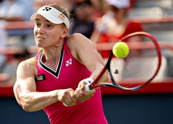 (230810) -- MONTREAL, Aug. 10, 2023 -- Elena Rybakina competes during the women s singles round of 32 match between Elena Rybakina of Kazakhstan and Jennifer Brady of the United States at the National Bank Open tennis tournament in Montreal, Canada, Aug. 9, 2023. (Photo by Xinhua) (SP)CANADA-MONTREAL-TENNIS-NATIONAL BANK OPEN-WOMEN S SINGLES AndrewxSoong 