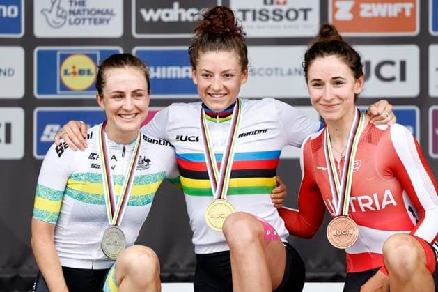 Sport Themen der Woche KW32 Sport Bilder des Tages 2023 UCI World Championships Cycling Glasgow - 10 08 2023 GLASGOW, UNITED KINGDOM - AUGUST 10 : Chloe Dygert, Grace Brown and Christina Schweinberger during to the 2023 UCI World Championships Cycling Glasgow on August 10, 2023 in Glasgow, United Kingdom, 10 08 2023 Glasgow United Kingdom  Copyright: xJanxDexMeuleneirx