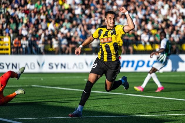 230810 Srdjan Hrstic of Häcken celebrates after 0-1 during the UEFA Europa League qualifying match between Zalgiris Vilnius and Häcken on August 10, 2023 in Vilnius. Photo: Emma Wallskog BILDBYRAN COP 320 EW0236 fotboll football soccer fotball uefa europa league zalgiris vilnius häcken bbeng jubel Copyright: EMMAxWALLSKOG BB230810EW028