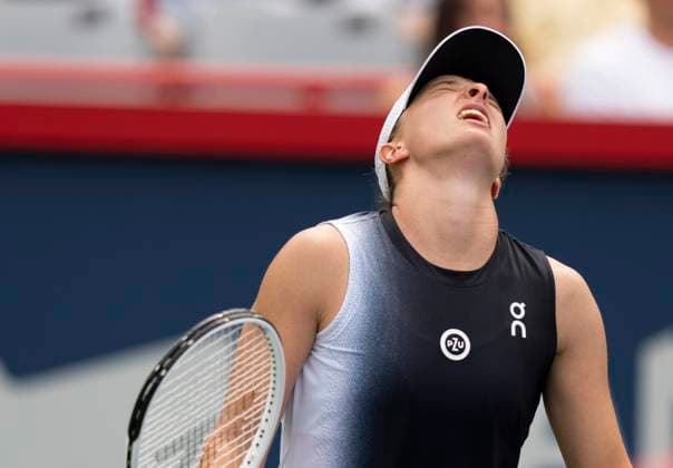 August 10, 2023, MONTREAL, PQ, Canada: Iga Swiatek of Poland reacts during her game against Karolina Muchova of the Czech Republic during the National Bank Open tennis tournament in Montreal, Thursday, Aug. 10, 2023. Canada News - August 10, 2023  - ZUMAc35_ 20230810_zaf_c35_054 Copyright: xChristinnexMuschix
