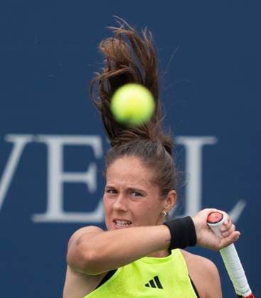 August 10, 2023, MONTREAL, PQ, Canada: Daria Kasatkina of Russia, hits a return to Marie Bouzkova of the Czech Republic, during the National Bank Open tennis tournament in Montreal, Thursday, Aug. 10, 2023. Canada News - August 10, 2023 - ZUMAc35_ 20230810_zaf_c35_066 Copyright: xChristinnexMuschix