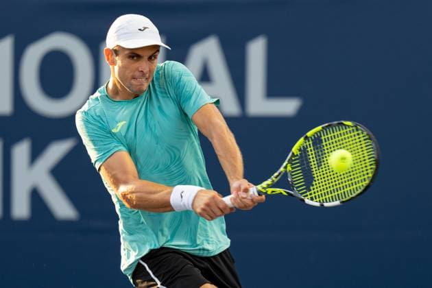 TORONTO, ON - AUGUST 10: Aleksandar Vukic of Australia hits a shot during his third round match of the National Bank Open, part of the Hologic ATP, Tennis Herren Tour, at Sobeys Stadium on August 10, 2023 in Toronto, Canada. (Photo by Julian Avram Icon Sportswire) TENNIS: AUG 10 National Bank Open EDITORIAL USE ONLY Icon2308101423