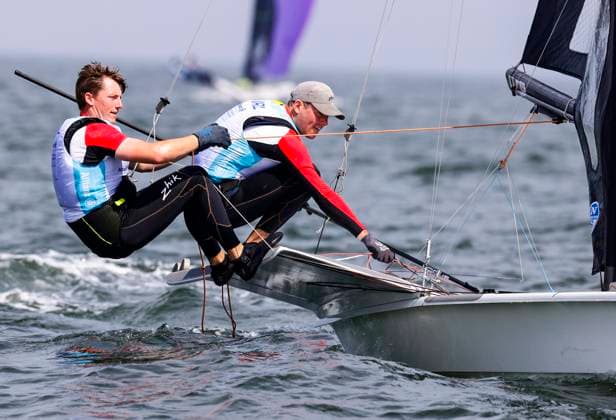 Sport Themen der Woche KW32 Sport Bilder des Tages Allianz Sailing World Championships, The Hague, Netherlands 11 8 2023 Men™s 49er Skiff Race 2 Ireland™s Seafra Guilfoyle and Johnny Durcan in action Seafra Guilfoyle and Johnny Durcan in action 11 8 2023  Copyright: x INPHO DavidxBraniganx _BR_0861