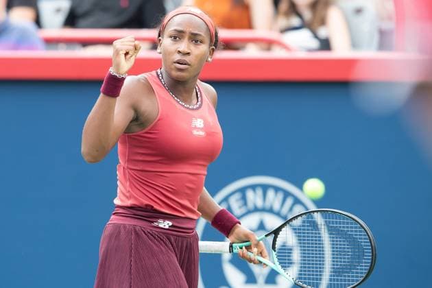 August 11, 2023: Coco Gauff (USA) celebrates a point during the WTA, Tennis Damen National Bank Open quarterfinal match at IGA Stadium in Montreal, Quebec. CSM Montreal Canada - ZUMAc04_ 20230811_zma_c04_167 Copyright: xDanielxLeax