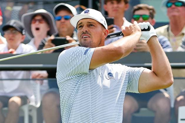 BEDMINSTER, NJ - AUGUST 11: Bryson DeChambeau of Crushers GC tees off at the 1st tee during LIV Golf Bedminster- round 1 on August 11, 2023 at Trump National Golf Club in Bedminster, New Jersey. (Photo by Rich Graessle Icon Sportswire) GOLF: AUG 11 LIV Golf Bedminster EDITORIAL USE ONLY Icon23081122303