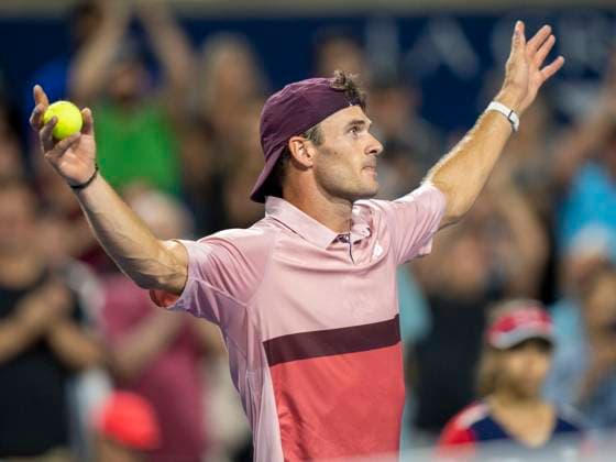 August 11, 2023, TORONTO, ON, Canada: Tommy Paul of the USA celebrates his win over Carlos Alcaraz of Spain in quarterfinal tennis action at the National Bank Open in Toronto, Friday, Aug. 11, 2023. Canada News - August 11, 2023  - ZUMAc35_ 20230811_zaf_c35_124 Copyright: xFrankxGunnx