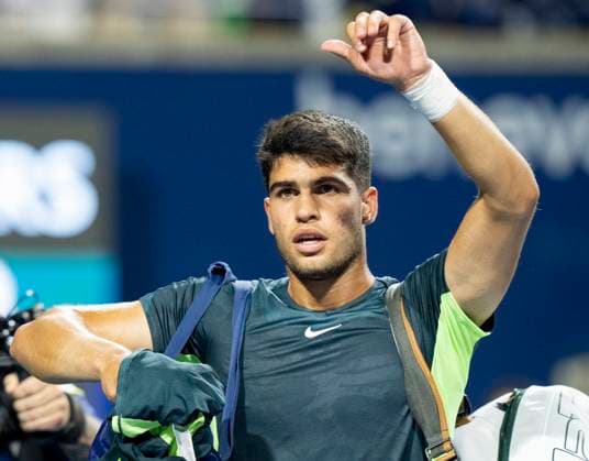 August 11, 2023, TORONTO, ON, Canada: Carlos Alcaraz of Spain waves to the crowd as he walks off the court following his loss to Tommy Paul of the USA in quarterfinal tennis action at the National Bank Open in Toronto, Friday, Aug. 11, 2023. Canada News - August 11, 2023  - ZUMAc35_ 20230811_zaf_c35_127 Copyright: xFrankxGunnx
