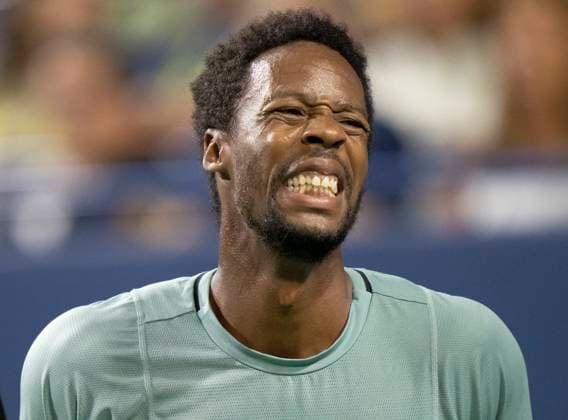 August 11, 2023, TORONTO, ON, Canada: Gael Monfils of France reacts to a point against Jannik Sinner of Italy in quarterfinal tennis action at the National Bank Open in Toronto, Friday, Aug. 11, 2023. Canada News - August 11, 2023  - ZUMAc35_ 20230811_zaf_c35_158 Copyright: xFrankxGunnx