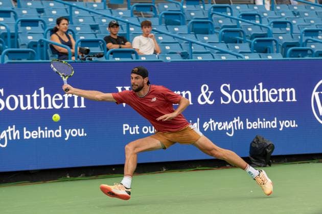 Qualifying Rounds: Western & Southern Open Maxime Cressy is seenduring a qualifying round match of the Western & Southern Open at the Lindner Family Tennis Center in Mason, Ohio. Saturday, August 12, 2023. Mason, OHIO Ohio United States  Copyright: xJasonxWhitmanx originalFilename:whitman-qualifyi230812_npNEH.jpg