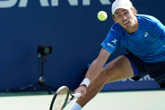 August 12, 2023, Toronto, Ontario, Canada: ALEX DE MINAUR returns the ball to Alejandro Davidovich Fokina at The National Bank Open ATP, Tennis Herren tournament in Toronto Toronto Canada - ZUMAm215 20230812_zip_m215_005 Copyright: xArlynxMcAdoreyx