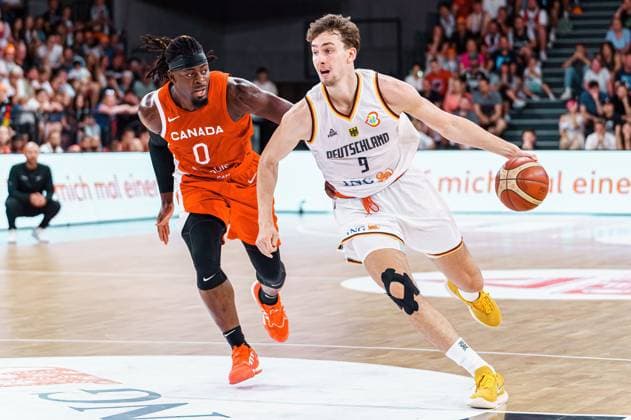 Luguentz Dort (Kanada, 00), Franz Wagner (Deutschland, 09) Deutschland vs. Kanada, Basketball, DBB Supercup, Finale, 13.08.2023 Deutschland vs. Kanada, Basketball, DBB Supercup, Finale, 13.08.2023 Hamburg Copyright: xEibner-Pressefoto MarcelxvonxFehrnx EP_MFN