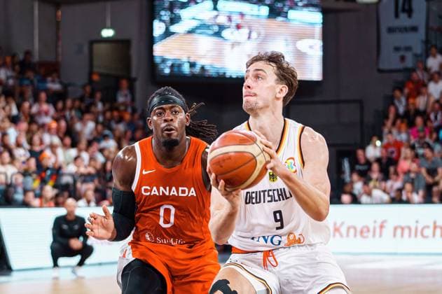 Luguentz Dort (Kanada, 00), Franz Wagner (Deutschland, 09) Deutschland vs. Kanada, Basketball, DBB Supercup, Finale, 13.08.2023 Deutschland vs. Kanada, Basketball, DBB Supercup, Finale, 13.08.2023 Hamburg Copyright: xEibner-Pressefoto MarcelxvonxFehrnx EP_MFN