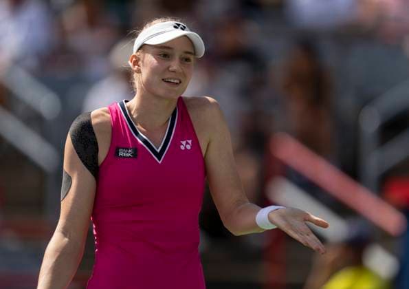 August 13, 2023, MONTREAL, PQ, Canada: Elena Rybakina of Kazakhstan, reacts during her game against Liudmila Samsonova of Russia, during semifinal action at the National Bank Open tennis tournament in Montreal, Sunday, Aug. 13, 2023. Canada News - August 13, 2023 - ZUMAc35_ 20230813_zaf_c35_035 Copyright: xChristinnexMuschix
