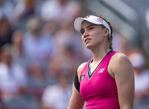 August 13, 2023, MONTREAL, PQ, Canada: Elena Rybakina of Kazakhstan, reacts during her game against Liudmila Samsonova of Russia, during semifinal action at the National Bank Open tennis tournament in Montreal, Sunday, Aug. 13, 2023. Canada News - August 13, 2023 - ZUMAc35_ 20230813_zaf_c35_039 Copyright: xChristinnexMuschix