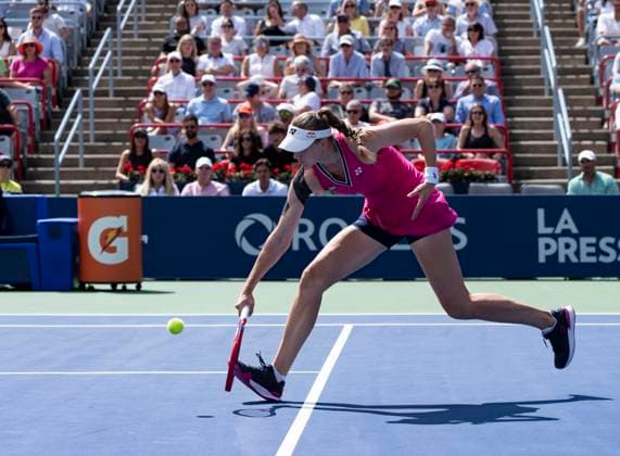 August 13, 2023, MONTREAL, PQ, Canada: Elena Rybakina of Kazakhstan, hits a return to Liudmila Samsonova of Russia, during semifinal action at the National Bank Open tennis tournament in Montreal, Sunday, Aug. 13, 2023. Canada News - August 13, 2023 - ZUMAc35_ 20230813_zaf_c35_044 Copyright: xChristinnexMuschix