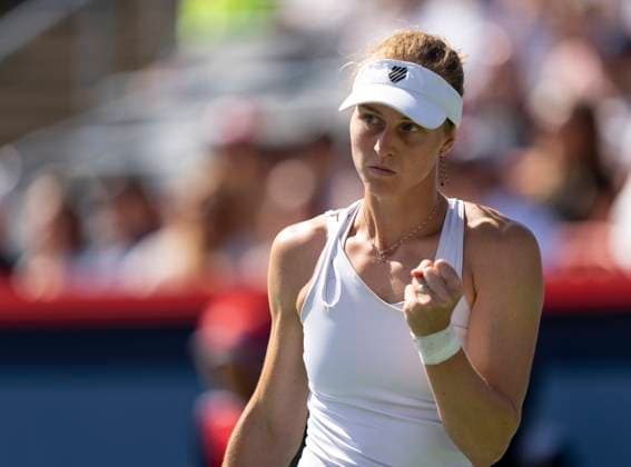 August 13, 2023, MONTREAL, PQ, Canada: Liudmila Samsonova of Russia, reacts during her game against Elena Rybakina of Kazakhstan, during semifinal action at the National Bank Open tennis tournament in Montreal, Sunday, Aug. 13, 2023. Canada News - August 13, 2023 - ZUMAc35_ 20230813_zaf_c35_045 Copyright: xChristinnexMuschix