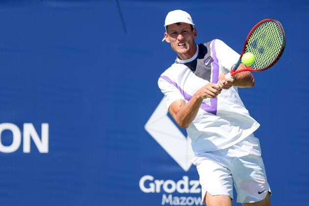 KOZERKI 15.08.2023 TURNIEJ ATP, Tennis Herren 100 LOTTO KOZERKI OPEN --- TENNIS ATP CHALLENGER TOUR 100 DAVID POLJAK FOT. PIOTR KUCZA FOTOPYK NEWSPIX.PL --- Newspix.pl  230815PYK0134