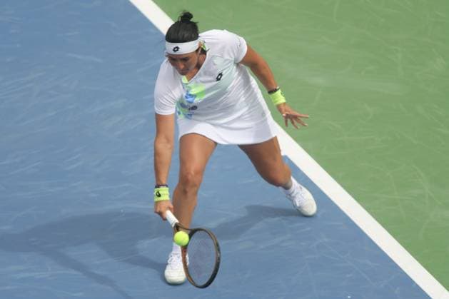 August 15, 2023, Mason, OH, USA: Western and Southern Open Tennis, Mason, OH - Ons Jabeur plays the ball against opponent Anhalina Kalinina in the Western and Southern Open tennis tournament. August 15, 2023 - ZUMA Press Mason USA - ZUMAn24_ 20230815_zaf_n24_004 Copyright: xWallyxNellx