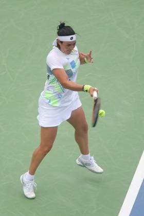 August 15, 2023, Mason, OH, USA: Western and Southern Open Tennis, Mason, OH - Ons Jabeur plays the ball against opponent Anhalina Kalinina in the Western and Southern Open tennis tournament. August 15, 2023 - ZUMA Press Mason USA - ZUMAn24_ 20230815_zaf_n24_057 Copyright: xWallyxNellx