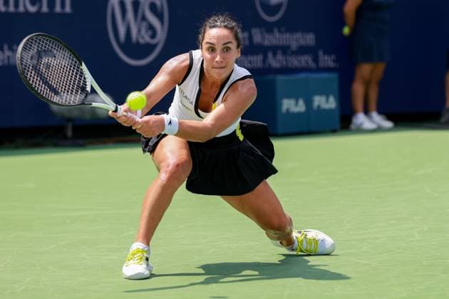 August 16, 2023, Mason, Ohio, USA: Martina Trevisan (ITA) reaches for a backhand shot during WednesdayÃ¢â‚¬â ¢s round of the Western and Southern Open at the Lindner Family Tennis Center, Mason, Oh. Mason USA - ZUMAs304 20230816_zaf_s304_074 Copyright: xScottxStuartx