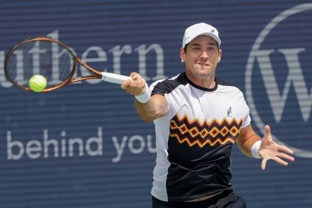 August 16, 2023, Mason, Ohio, USA: Dusan Lajovic (SRB) hits a forehand shot during WednesdayÃ¢â‚¬â ¢s round of the Western and Southern Open at the Lindner Family Tennis Center, Mason, Oh. Mason USA - ZUMAs304 20230816_zaf_s304_104 Copyright: xScottxStuartx