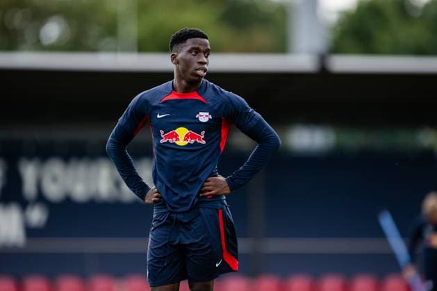 Leipzigs Ilaix Moriba. Training RB Leipzig am 9. August 2023. Red Bull Akademie, Leipzig. Training RB Leipzig