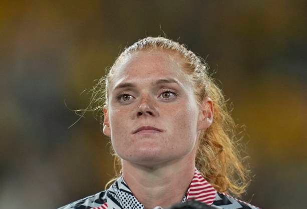 August 07 2023: Stine Ballisager (Denmark) looks on during a FiFA Womens World Cup Roudn of sixteen game, Australia versus Denmark, at Emirates stadium, Sydney, Australia. CSM Sydney Australia - ZUMAc04_ 20230807_zma_c04_505 Copyright: xKimxPricex