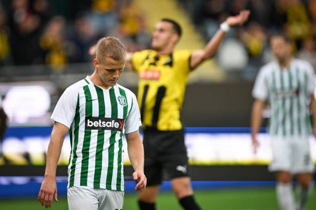 GÖTEBORG 20230817 Zalgiris Paulius Golfubickas deppar efter 1-0-malet under torsdagens kval till Europa League mellan BK Häcken och FK Zalgiris Vilnius pa Bravida Arena. GÖTEBORG SVERIGE x9200x