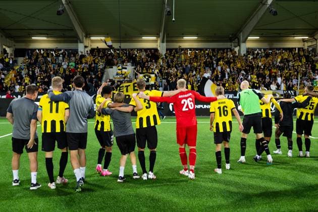 Sport Bilder des Tages 230817 Players and staff of Häcken celebrates after the UEFA Europa League qualification match between BK Häcken and Zalgiris Vilnius on August 17, 2023 in Göteborg. Photo: Michael Erichsen BILDBYRAN COP 89 MI0522 bbeng bk häcken football fotball fotboll kval qualification qualifying round soccer uefa europa league zalgiris vilnius jubel Copyright: MICHAELxERICHSEN BB230817MI069