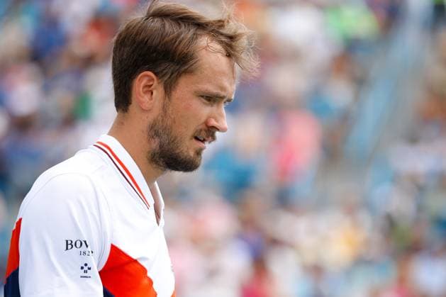 CINCINNATI, OH - AUGUST 17: Daniil Medvedev of Russia walks back to his bench during the third round at the Western & Southern Open at Lindner Family Tennis Center on August 17, 2023 in Mason, Ohio. (Photo by Ian Johnson Icon Sportswire) TENNIS: AUG 17 Western & Southern Open EDITORIAL USE ONLY Icon230817021