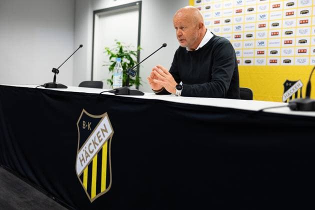 230817 Head coach Per-Mathias Hogmo of Häcken during the press conference, PK, Pressekonferenz after the UEFA Europa League qualification match between BK Häcken and Zalgiris Vilnius on August 17, 2023 in Göteborg. Photo: Michael Erichsen BILDBYRAN COP 89 MI0522 bbeng bk häcken football fotball fotboll kval qualification qualifying round soccer uefa europa league zalgiris vilnius Copyright: MICHAELxERICHSEN BB230817MI087