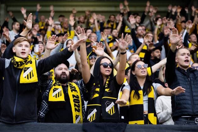 230817 Supporters of Häcken during the UEFA Europa League qualification match between BK Häcken and Zalgiris Vilnius on August 17, 2023 in Göteborg. Photo: Michael Erichsen BILDBYRAN COP 89 MI0522 bbeng bk häcken football fotball fotboll kval qualification qualifying round soccer uefa europa league zalgiris vilnius publik Copyright: MICHAELxERICHSEN BB230817MI099