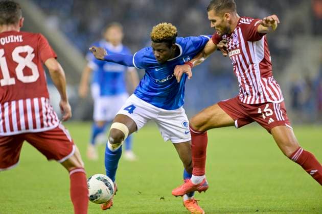 KRC Genk v Olympiacos - UEFA Europa League Qualifying GENK, BELGIUM - AUGUST 17 : Ouattara Aziz Mohammed midfielder of KRC Genk during the second leg match of the UEFA Europa League season 2023 - 2024 third qualifying round between KRC Genk and Olympiacos on August 17, 2023 in Genk, BELGIUM, 17 08 2023 Genk BELGIUM  Copyright: xSesx
