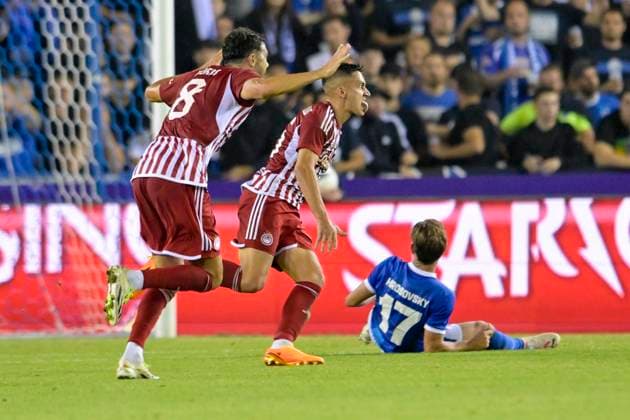 KRC Genk v Olympiacos - UEFA Europa League Qualifying GENK, BELGIUM - AUGUST 17 : Sotirios Alexandropoulos defender of Olympiacos FC scores a goal during the second leg match of the UEFA Europa League season 2023 - 2024 third qualifying round between KRC Genk and Olympiacos on August 17, 2023 in Genk, BELGIUM, 17 08 2023 Genk BELGIUM  Copyright: xSesx