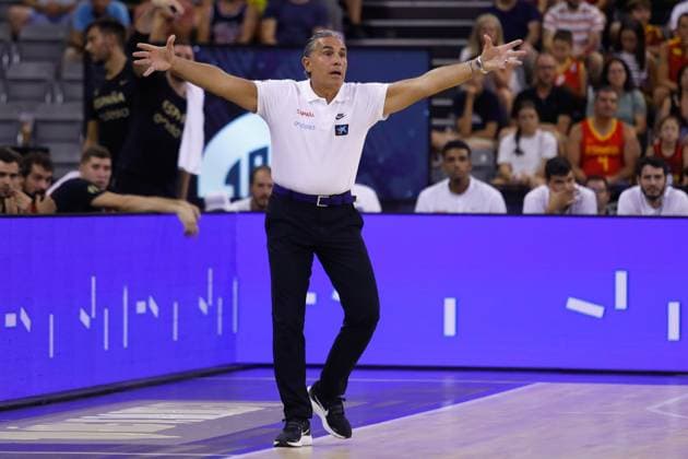 August 17, 2023, GRANADA, GRANADA, SPAIN: Sergio Scariolo, head coach of Spain in action during City of Granada Tournament for the Centenary of the FEB, basketball match played between Spain and Canada at Palacio de Deportes on August 17, 2023, in Granada, Spain. GRANADA SPAIN - ZUMAa181 20230817_zaa_a181_027 Copyright: xAlexxCamarax