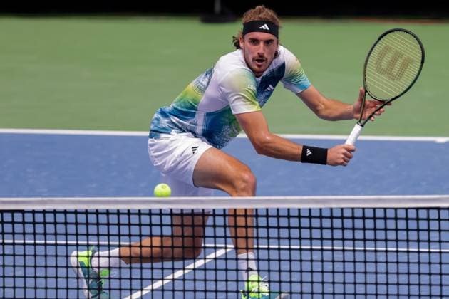 August 17, 2023, Mason, Ohio, USA: Stefanos Tsitsipas (GRE) hits a backhand shot at the net during ThursdayÃ¢â‚¬â ¢s round of the Western and Southern Open at the Lindner Family Tennis Center, Mason, Oh. Mason USA - ZUMAs304 20230817_zaf_s304_109 Copyright: xScottxStuartx