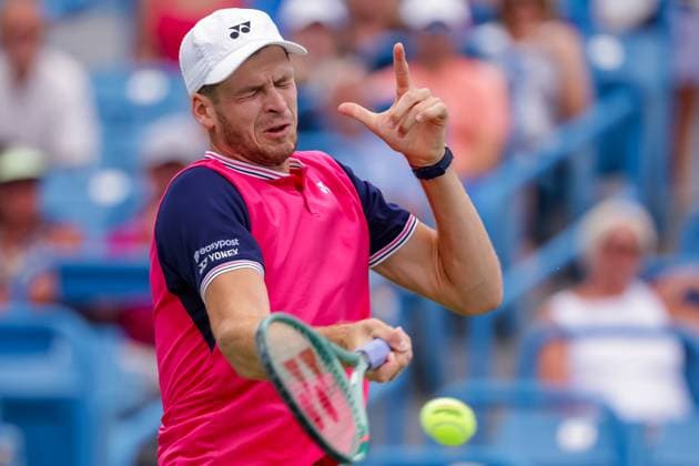 August 17, 2023, Mason, Ohio, USA: Hubert Hurkacz (POL) hits a forehand shot during ThursdayÃ¢â‚¬â ¢s round of the Western and Southern Open at the Lindner Family Tennis Center, Mason, Oh. Mason USA - ZUMAs304 20230817_zaf_s304_131 Copyright: xScottxStuartx