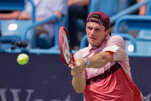 August 17, 2023, Mason, Ohio, USA: Tommy Paul (USA) hits a two-handed backhand during ThursdayÃ¢â‚¬â ¢s round of the Western and Southern Open at the Lindner Family Tennis Center, Mason, Oh. Mason USA - ZUMAs304 20230817_zaf_s304_176 Copyright: xScottxStuartx