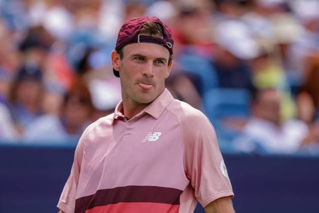 August 17, 2023, Mason, Ohio, USA: Tommy Paul (USA) reacts to a shot during ThursdayÃ¢â‚¬â ¢s round of the Western and Southern Open at the Lindner Family Tennis Center, Mason, Oh. Mason USA - ZUMAs304 20230817_zaf_s304_178 Copyright: xScottxStuartx