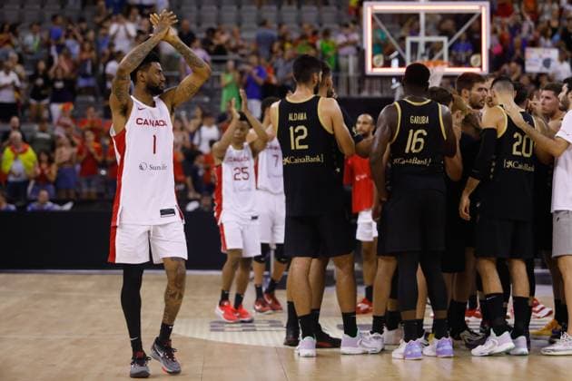 August 17, 2023: Alexander-Walker of Canada celebrates the victory during City of Granada Tournament for the Centenary of the FEB, basketball match played between Spain and Canada at Palacio de Deportes on August 17, 2023, in Granada, Spain. - ZUMAa181 20230817_zaa_a181_053 Copyright: xAlexxCamarax