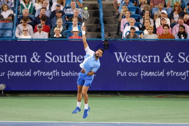 CINCINNATI, OH - AUGUST 17: Novak Djokovic of Serbia serves during the third round at the Western & Southern Open at Lindner Family Tennis Center on August 17, 2023 in Mason, Ohio. (Photo by Ian Johnson Icon Sportswire) TENNIS: AUG 17 Western & Southern Open EDITORIAL USE ONLY Icon230817076